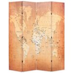 Paravan de camera, pliabil, imprimeu harta lumii, vidaXL, 160 x 180 cm, Maro