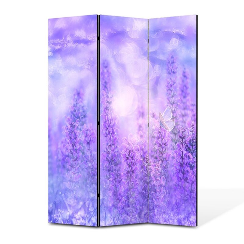 Paravan 3 piese Premium TrueColor, Art Star, Violet de poveste, Panza pe cadru de lemn, Decoratiuni Moderne pentru Casa, 3 Panouri de 35x180, 105 x 180 cm