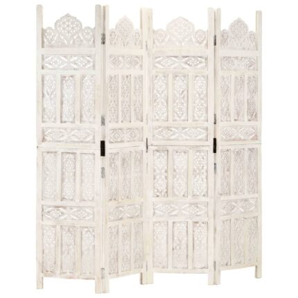 Paravan decorativ Zakito Europe, lemn de mango, sculptat manual, alb, 160x165cm