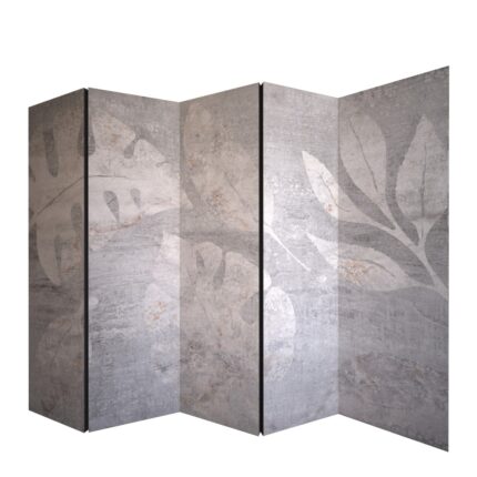 Paravan, Colors of Life, Lemn/Textil, Model Frunze, 225 x 172 cm, 5 piese, Gri