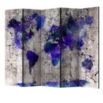 Paravan din 5 parti - Harta mondiala ink blots II - 225 x 172 cm