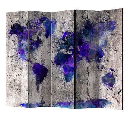 Paravan din 5 parti - Harta mondiala ink blots II - 225 x 172 cm