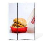 Paravan 3 piese Premium TrueColor, Art Star, Burger in cutie de carton, Culinar, Panza pe cadru de lemn, Decoratiuni Moderne pentru Casa, 3 Panouri de 35x150, 105 x 150 cm