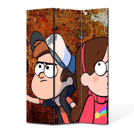 Paravan 3 piese Premium TrueColor, Art Star, Gravity Falls Mabel si Dipper in cautare, Animatii, Panza pe cadru de lemn, Decoratiuni Moderne pentru Casa, 3 Panouri de 35x150, 105 x 150 cm