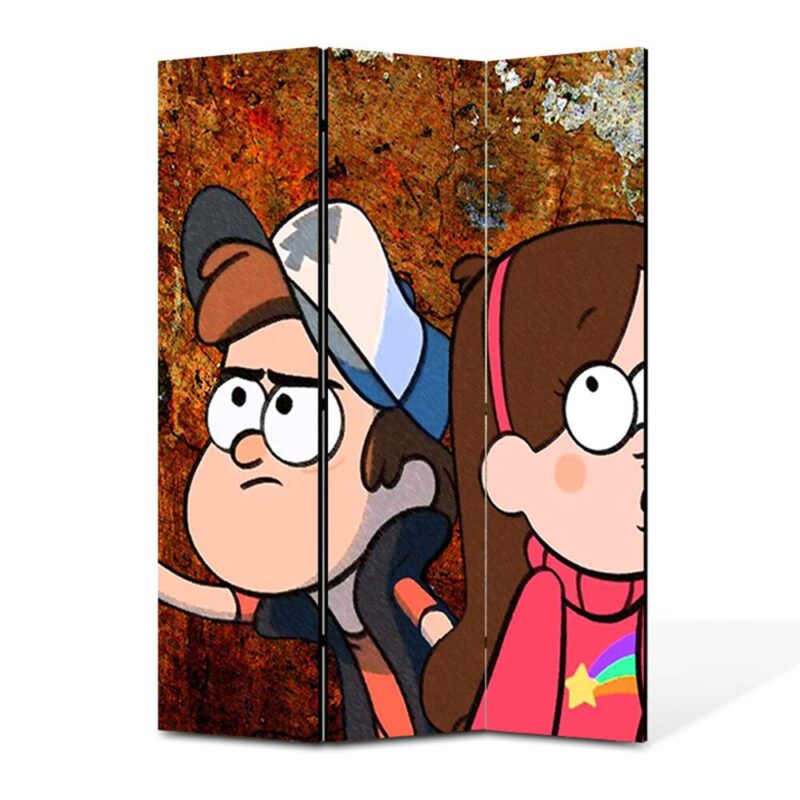 Paravan 3 piese Premium TrueColor, Art Star, Gravity Falls Mabel si Dipper in cautare, Animatii, Panza pe cadru de lemn, Decoratiuni Moderne pentru Casa, 3 Panouri de 35x150, 105 x 150 cm