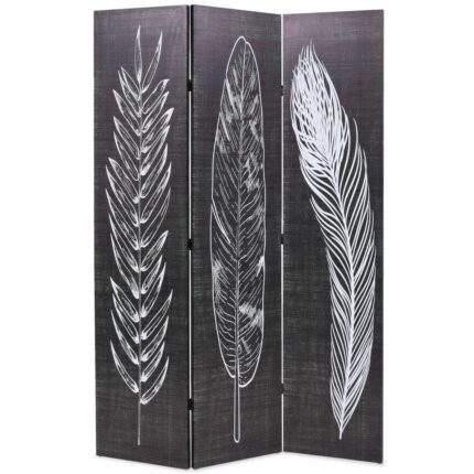Paravan pliabil cu imprimeu pene, vidaXL, 120 x 180 cm, Negru