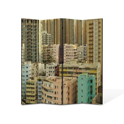 Paravan 4 piese Premium TrueColor, Art Star, Blocuri mici si blocuri mari, Urban, Panza pe cadru de lemn, Decoratiuni Moderne pentru Casa, 4 Panouri de 45x150, 180 x 150 cm
