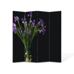 Paravan 4 piese Premium Heartwork TrueColor, Flori mov in vaza, Panza pe cadru de lemn, Decoratiuni Moderne pentru Casa, 4 Panouri de 45x180, 180 x 180 cm