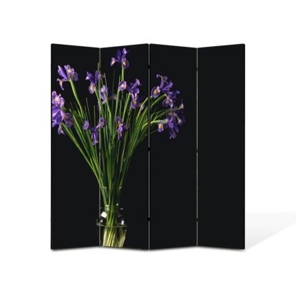 Paravan 4 piese Premium Heartwork TrueColor, Flori mov in vaza, Panza pe cadru de lemn, Decoratiuni Moderne pentru Casa, 4 Panouri de 45x180, 180 x 180 cm