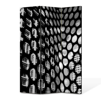 Paravan 3 piese Premium TrueColor, Art Star, Blocuri vazute prin tabla gaurita, Urban, Panza pe cadru de lemn, Decoratiuni Moderne pentru Casa, 3 Panouri de 35x180, 105 x 180 cm