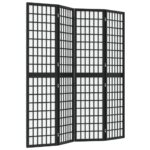 Paravan pliabil cu 4 panouri vidaXL, stil japonez, negru, 160x170 cm