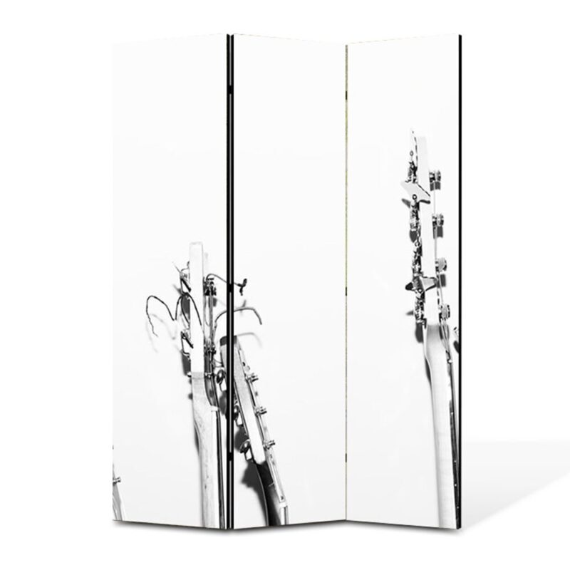 Paravan 3 piese Premium TrueColor, Art Star, Chitare pe fundal alb, Vintage, Panza pe cadru de lemn, Decoratiuni Moderne pentru Casa, 3 Panouri de 35x150, 105 x 150 cm