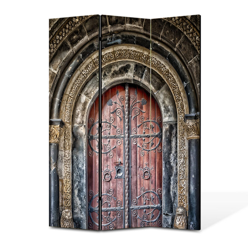 Paravan 3 piese Premium TrueColor, Art Star, Intrare intr-o catedrala antica, Vintage, Panza pe cadru de lemn, Decoratiuni Moderne pentru Casa, 3 Panouri de 35x150, 105 x 150 cm