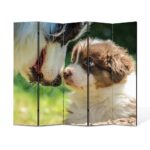 Paravan 5 piese Premium TrueColor, Art Star, Pui de catel si mama lui in natura, Animale, Panza pe cadru de lemn, Decoratiuni Moderne pentru Casa, 5 Panouri de 45x180, 225 x 180 cm