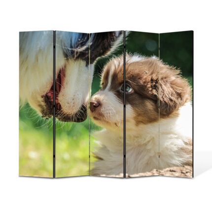 Paravan 5 piese Premium TrueColor, Art Star, Pui de catel si mama lui in natura, Animale, Panza pe cadru de lemn, Decoratiuni Moderne pentru Casa, 5 Panouri de 45x180, 225 x 180 cm
