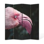 Paravan 4 piese Premium TrueColor, Art Star, Flamingo roz close-up, Animale, Panza pe cadru de lemn, Decoratiuni Moderne pentru Casa, 4 Panouri de 35x180, 140 x 180 cm