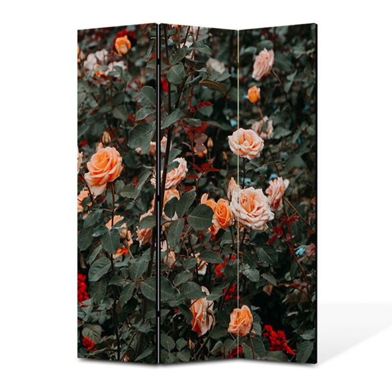 Paravan 3 piese Premium TrueColor, Art Star, Trandafiri oranj, Panza pe cadru de lemn, Decoratiuni Moderne pentru Casa, 3 Panouri de 45x180, 135 x 180 cm