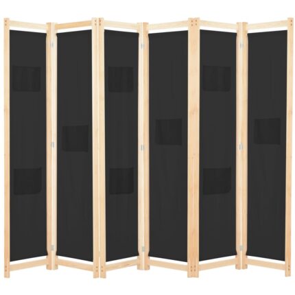 Paravan Zakito Europe, 6 panouri, negru, 240x170x4cm, cadru din lemn de jodla