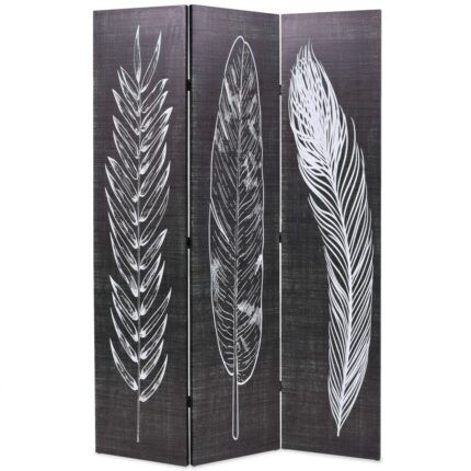 Paravan decorativ Zakito Europe, motiv pene, 120x170cm, negru/alb