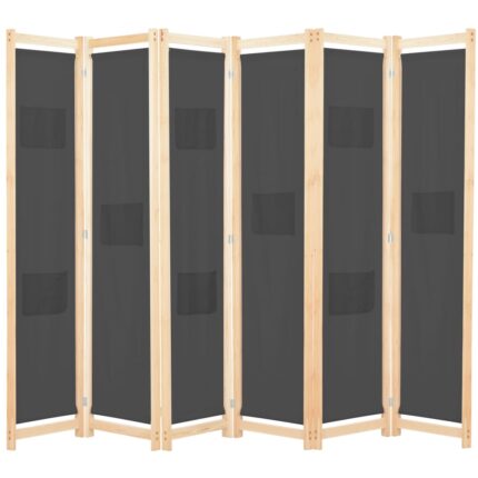 Paravan despartitor Zakito Europe, 6 panouri, 9 buzunare, gri, 240x170x4 cm