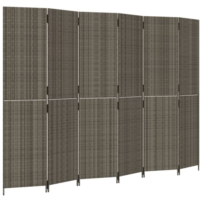 Paravan Zakito Europe, polirattan, 6 panouri, gri, 294x200cm