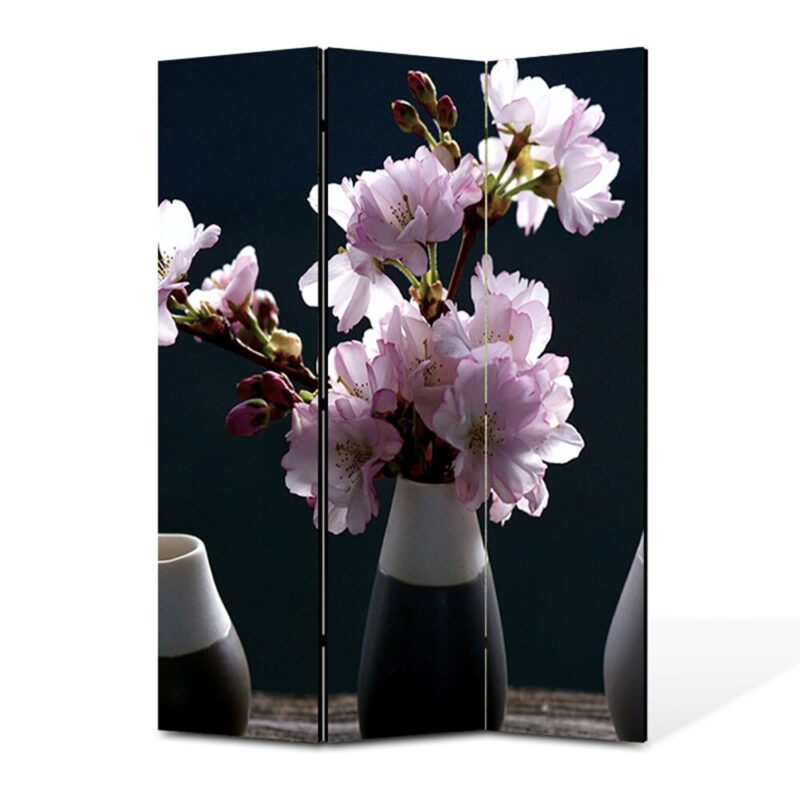 Paravan 3 piese Premium TrueColor, Art Star, Decor floral roz, Panza pe cadru de lemn, Decoratiuni Moderne pentru Casa, 3 Panouri de 45x150, 135 x 150 cm