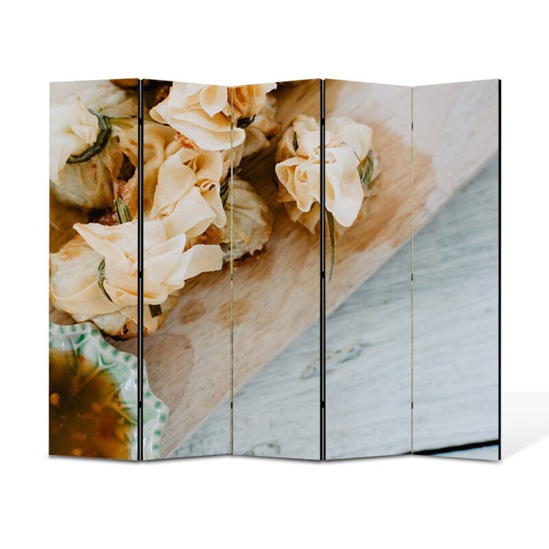 Paravan 5 piese Premium TrueColor, Art Star, Pachetele chinezesti cu sos , Culinar, Panza pe cadru de lemn, Decoratiuni Moderne pentru Casa, 5 Panouri de 45x150, 225 x 150 cm