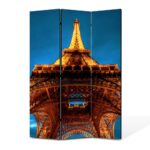 Paravan de Camera Premium Modern BTex ArtDecoMag din 3 Panouri Urban Orase Parisul noaptea si Turnul Eiffel 105 x 150 cm