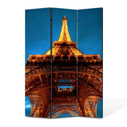 Paravan de Camera Premium Modern BTex ArtDecoMag din 3 Panouri Urban Orase Parisul noaptea si Turnul Eiffel 105 x 150 cm