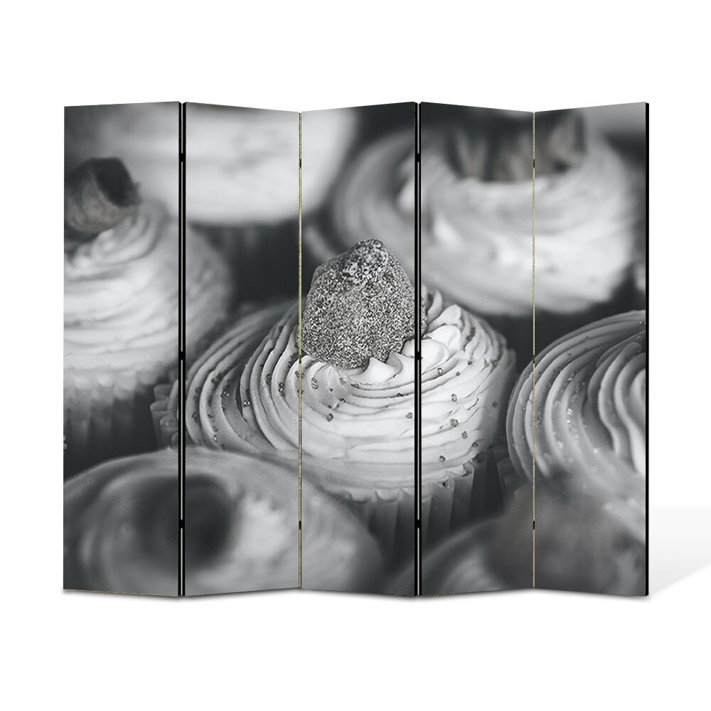 res_04dfe8613287c8437d1e45431272bd41 Paravan 5 piese Premium TrueColor, Art Star, Briose alb negru cu jeleu, Culinar, Panza pe cadru de lemn, Decoratiuni Moderne pentru Casa, 5 Panouri de 45x150, 225 x 150 cm
