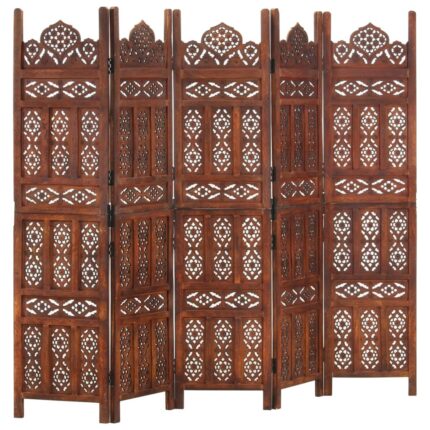 Paravan decorativ Zakito Europe, lemn de mango, sculptat manual, stil clasic, maro, 200x165cm