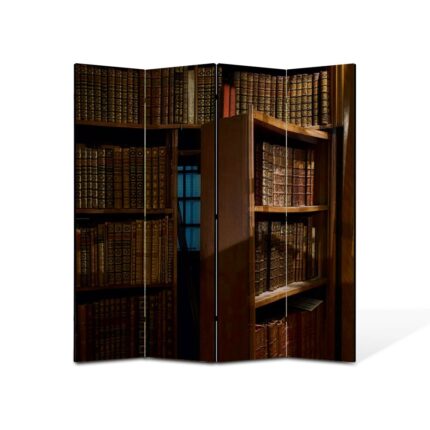 Paravan 4 piese Premium TrueColor, Art Star, Intrarea secreta din biblioteca, Urban, Panza pe cadru de lemn, Decoratiuni Moderne pentru Casa, 4 Panouri de 35x150, 140 x 150 cm