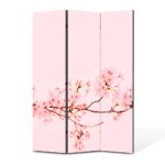 Paravan 3 piese Premium TrueColor, Art Star, Ramura cu flori de cires roz, Panza pe cadru de lemn, Decoratiuni Moderne pentru Casa, 3 Panouri de 35x180, 105 x 180 cm
