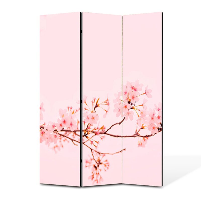 Paravan 3 piese Premium TrueColor, Art Star, Ramura cu flori de cires roz, Panza pe cadru de lemn, Decoratiuni Moderne pentru Casa, 3 Panouri de 35x180, 105 x 180 cm