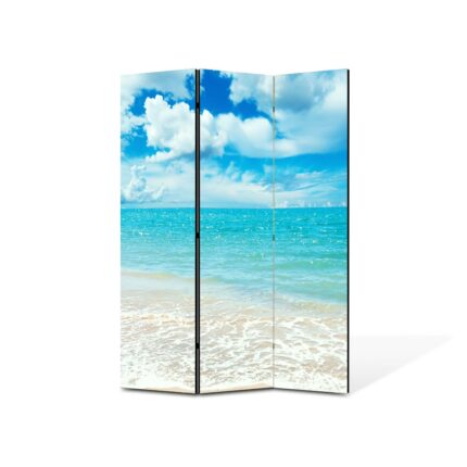 Paravan de Camera Premium Modern BTex ArtDecoMag din 3 Panouri Peisaj Baie in mare 105 x 150 cm