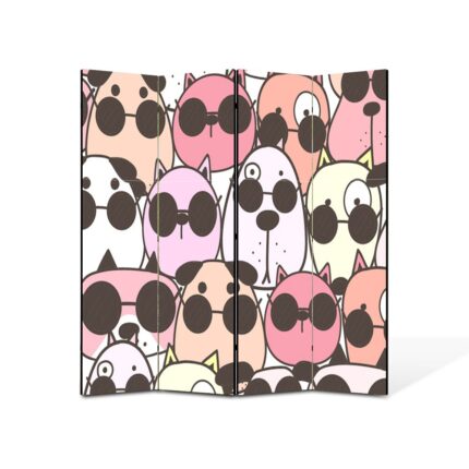 Paravan 4 piese Premium Art Kids, Pisici si caini cu ochelari de soare, Panza pe cadru de lemn, Decoratiuni Moderne pentru Casa, 4 Panouri de 25x70, 100 x 70 cm
