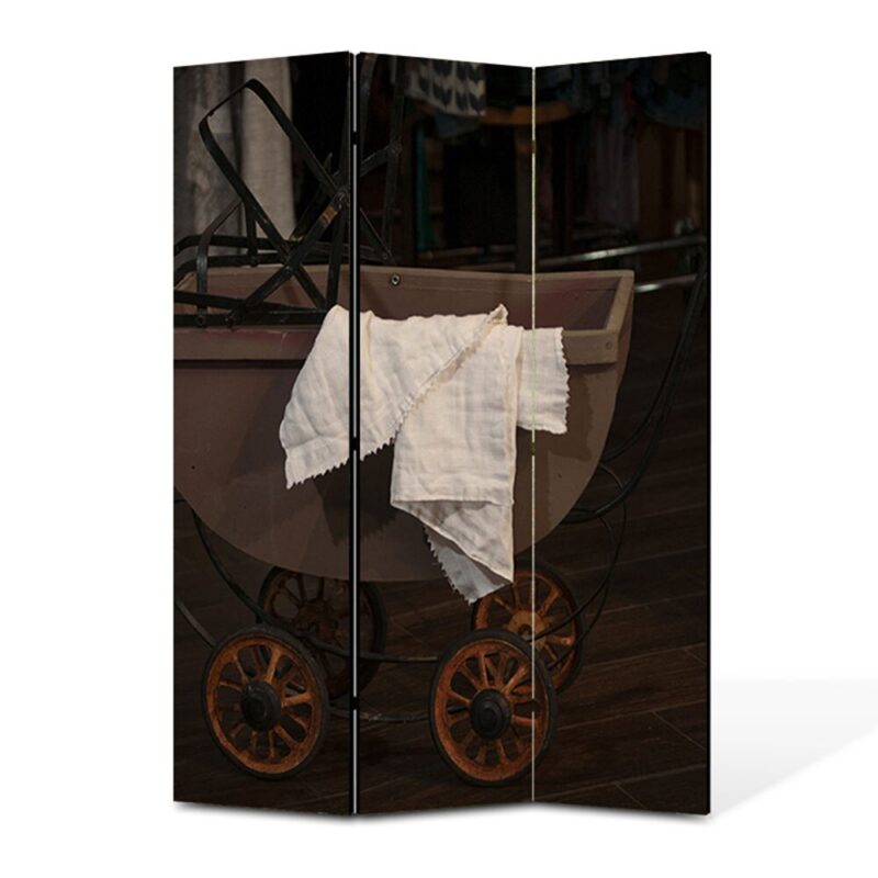 Paravan 3 piese Premium TrueColor, Art Star, Carucior vintage, Vintage, Panza pe cadru de lemn, Decoratiuni Moderne pentru Casa, 3 Panouri de 45x180, 135 x 180 cm