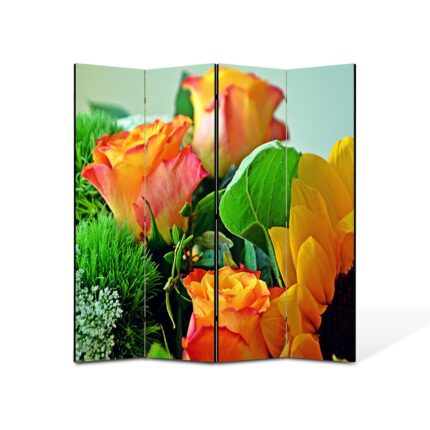 Paravan 4 piese Premium Heartwork TrueColor, Aranjament floral special, Panza pe cadru de lemn, Decoratiuni Moderne pentru Casa, 4 Panouri de 35x150, 140 x 150 cm