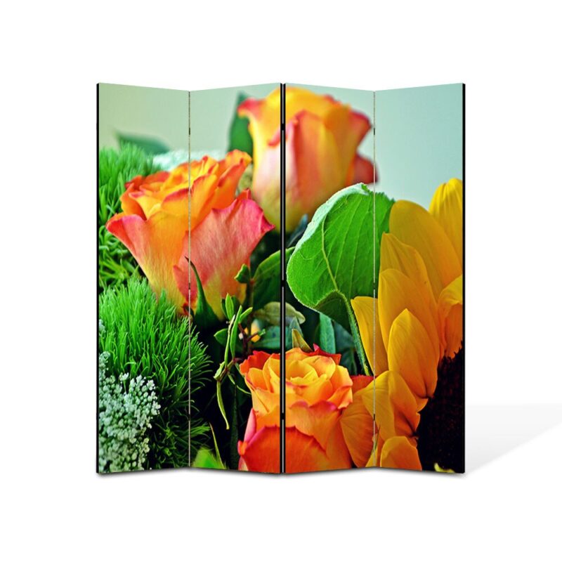 Paravan 4 piese Premium Heartwork TrueColor, Aranjament floral special, Panza pe cadru de lemn, Decoratiuni Moderne pentru Casa, 4 Panouri de 35x150, 140 x 150 cm