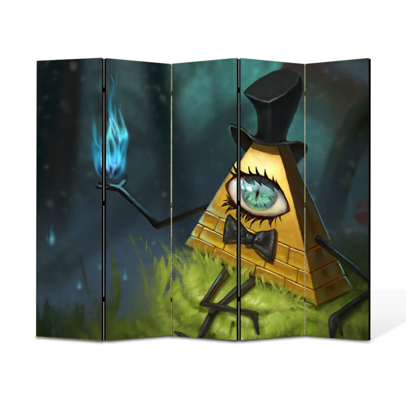 Paravan 5 piese Premium TrueColor, Art Star, Bill William Cipher din Gravity Falls, Animatii, Panza pe cadru de lemn, Decoratiuni Moderne pentru Casa, 5 Panouri de 45x180, 225 x 180 cm