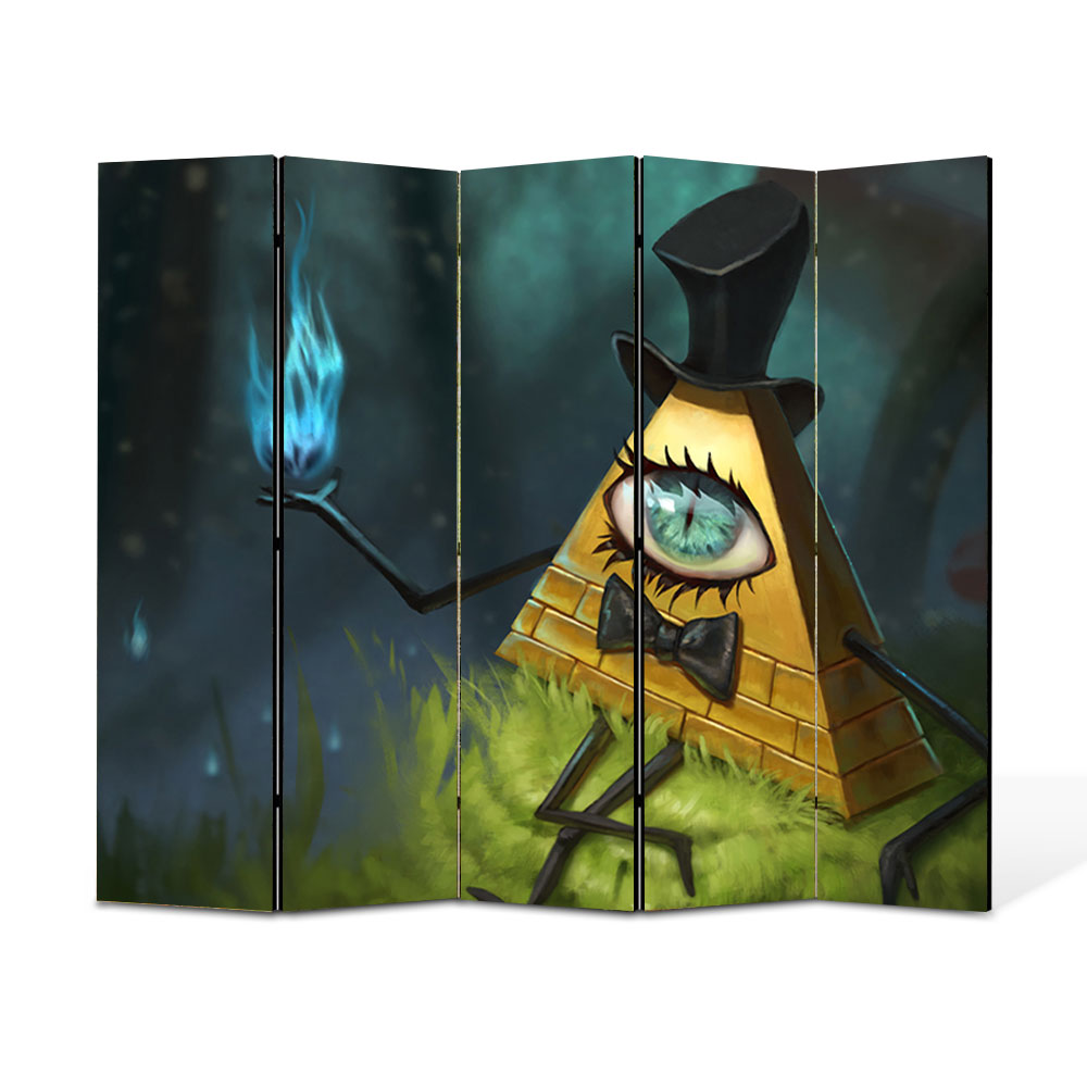 res_7a948ee38852c12df8ac52663666b470 Paravan 5 piese Premium TrueColor, Art Star, Bill William Cipher din Gravity Falls, Animatii, Panza pe cadru de lemn, Decoratiuni Moderne pentru Casa, 5 Panouri de 45x180, 225 x 180 cm