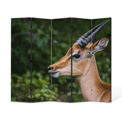 Paravan 5 piese Premium TrueColor, Art Star, Antilopa fotografiata din profil, Animale, Panza pe cadru de lemn, Decoratiuni Moderne pentru Casa, 5 Panouri de 35x180, 175 x 180 cm