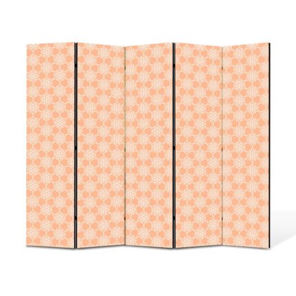 Paravan de Camera ArtDeco din 5 Panouri Frunzulite stilizate gri si portocaliu 175 x 150 cm