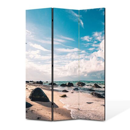 Paravan 3 piese Premium TrueColor, Art Star, Plaja insorita, Panza pe cadru de lemn, Decoratiuni Moderne pentru Casa, 3 Panouri de 35 x 180, 105 x 180 cm