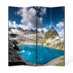 Paravan 4 piese Premium TrueColor, Art Star, Lac albastru la munte, Panza pe cadru de lemn, Decoratiuni Moderne pentru Casa, 4 Panouri de 35 x 150, 140 x 150 cm
