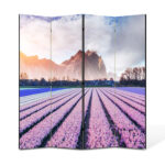 Paravan 4 piese Premium TrueColor, Art Star, Campie cu flori roz la apus, Panza pe cadru de lemn, Decoratiuni Moderne pentru Casa, 4 Panouri de 35 x 150, 140 x 150 cm