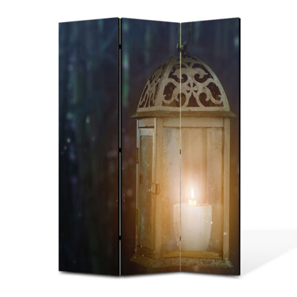 Paravan 3 piese Premium TrueColor, Art Star, Felinar luminand noaptea, Vintage, Panza pe cadru de lemn, Decoratiuni Moderne pentru Casa, 3 Panouri de 45x180, 135 x 180 cm