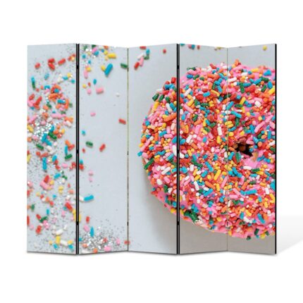 Paravan 5 piese Premium TrueColor, Art Star, Gogoasa ornata cu multa culori, Culinar, Panza pe cadru de lemn, Decoratiuni Moderne pentru Casa, 5 Panouri de 45x150, 225 x 150 cm