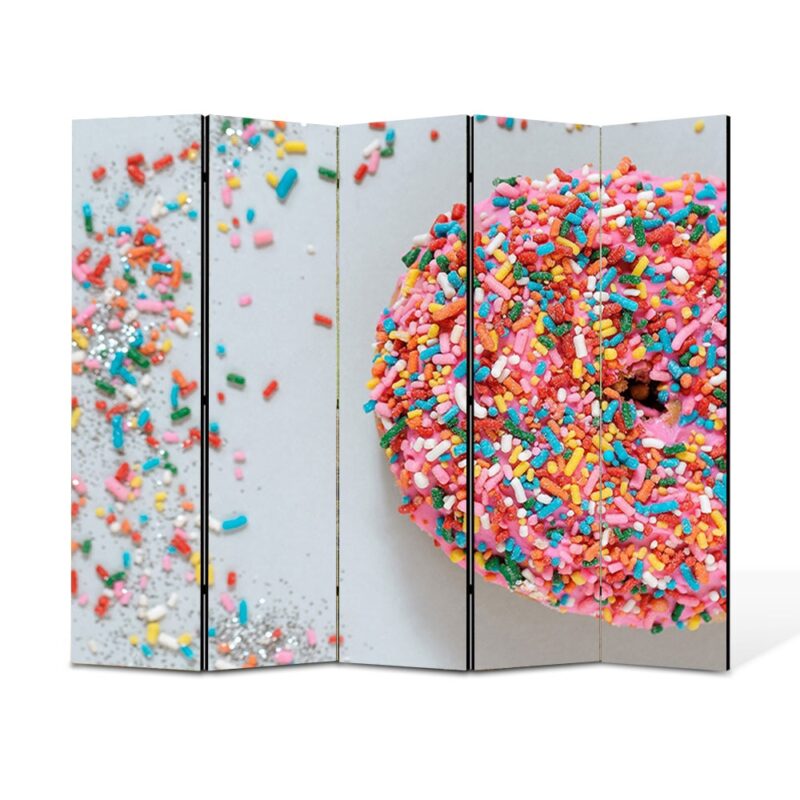 Paravan 5 piese Premium TrueColor, Art Star, Gogoasa ornata cu multa culori, Culinar, Panza pe cadru de lemn, Decoratiuni Moderne pentru Casa, 5 Panouri de 45x150, 225 x 150 cm