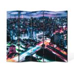 Paravan 5 piese Premium TrueColor, Art Star, Orasul luminilor aprinse, Urban, Panza pe cadru de lemn, Decoratiuni Moderne pentru Casa, 5 Panouri de 35x180, 175 x 180 cm
